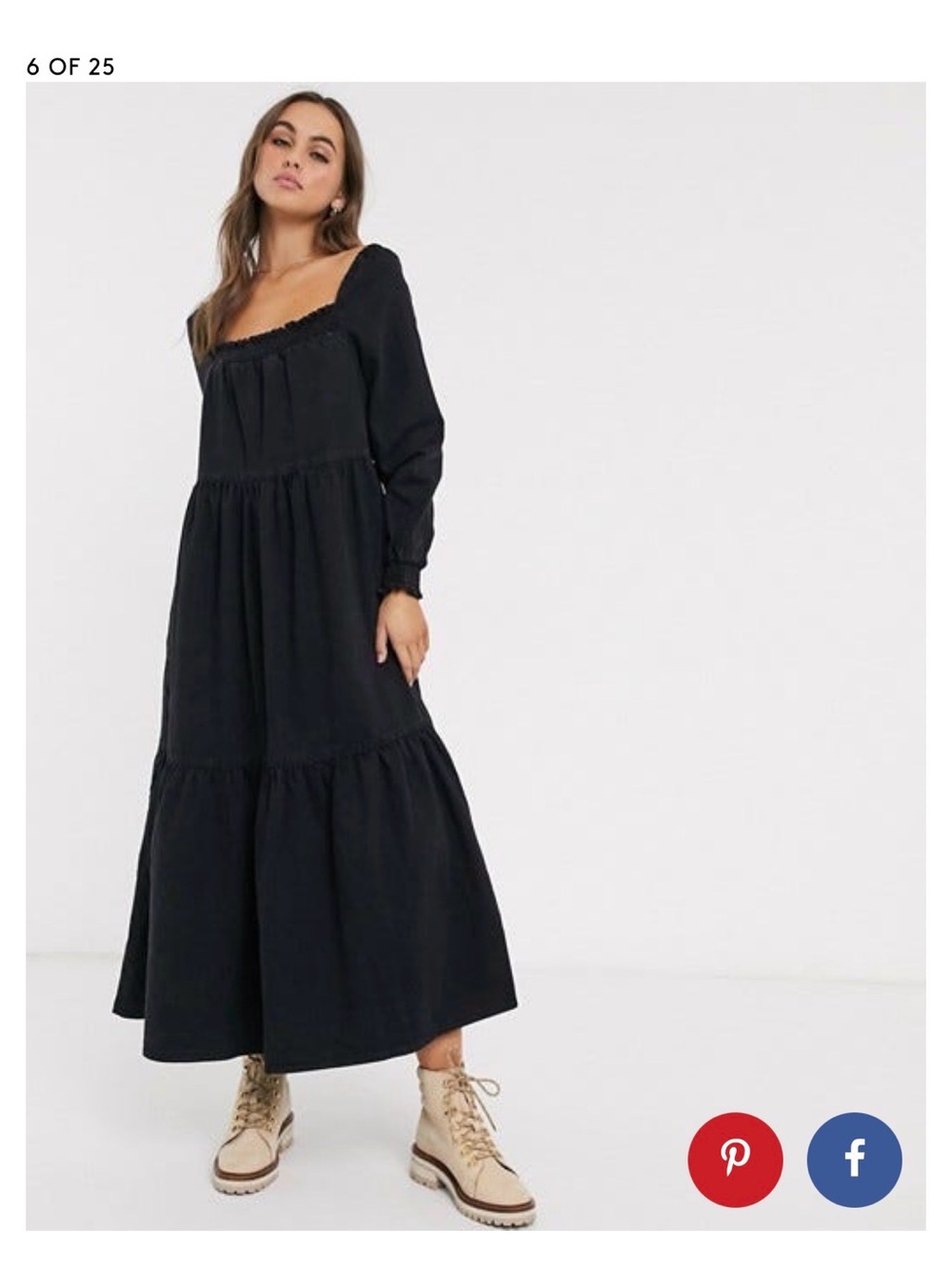 ASOS Black Denim Square-Neck Tiered Maxi Dress